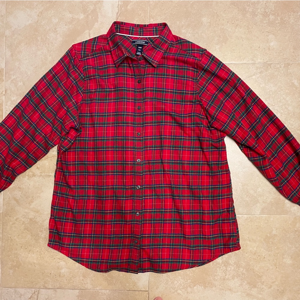 Lands' End Red Plaid Button-Up Shirt - Women's